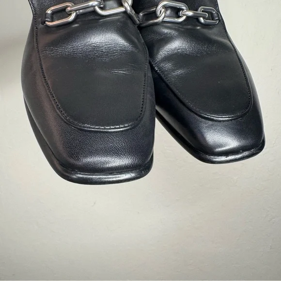 RAG & BONE Aslen Black Leather Loafer With Silver Chain Detail Square Toe Sz 40 - Picture 9 of 16